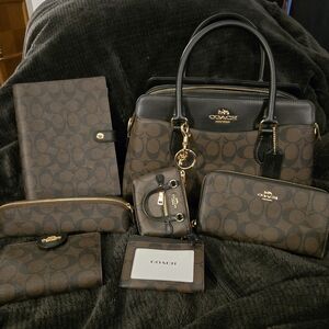 Coach Black and Brown Card Holder with Gold Accent